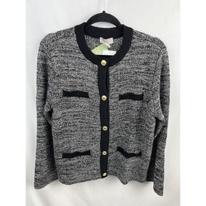 NWT H&M Textured-Knit Cardigan Black/White With Gold Buttons Size S